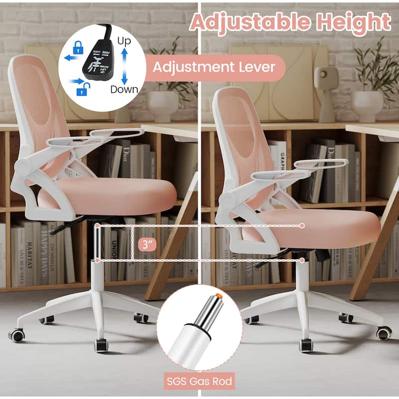 Breathable Mesh Adjustable Desk Chair with Lumbar Support and Sponge Cushion Flip-up Armrests - 25" x 25" x 36"-39"