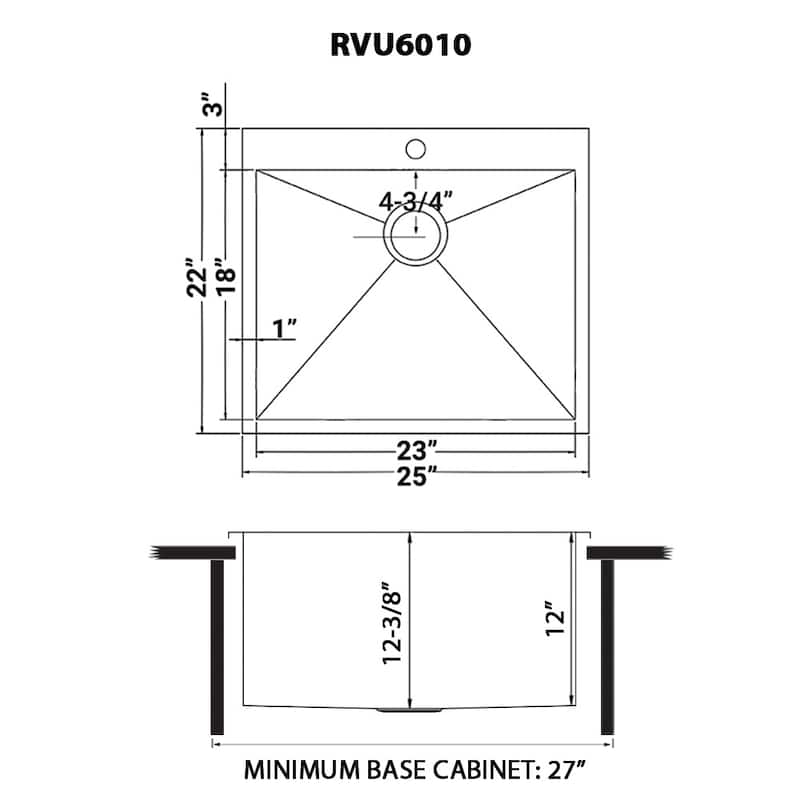 Ruvati Topmount Laundry Utility Sink 25" x 22" x 12" Deep 16 Gauge Stainless Steel - RVU6010 - 25" X 22"