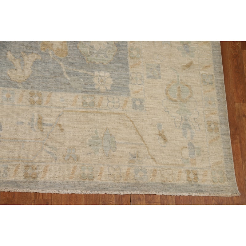 Vegetable Dye Blue Oushak Turkish Large Rug Hand-Knotted Wool Carpet - 10'2"x 13'8"