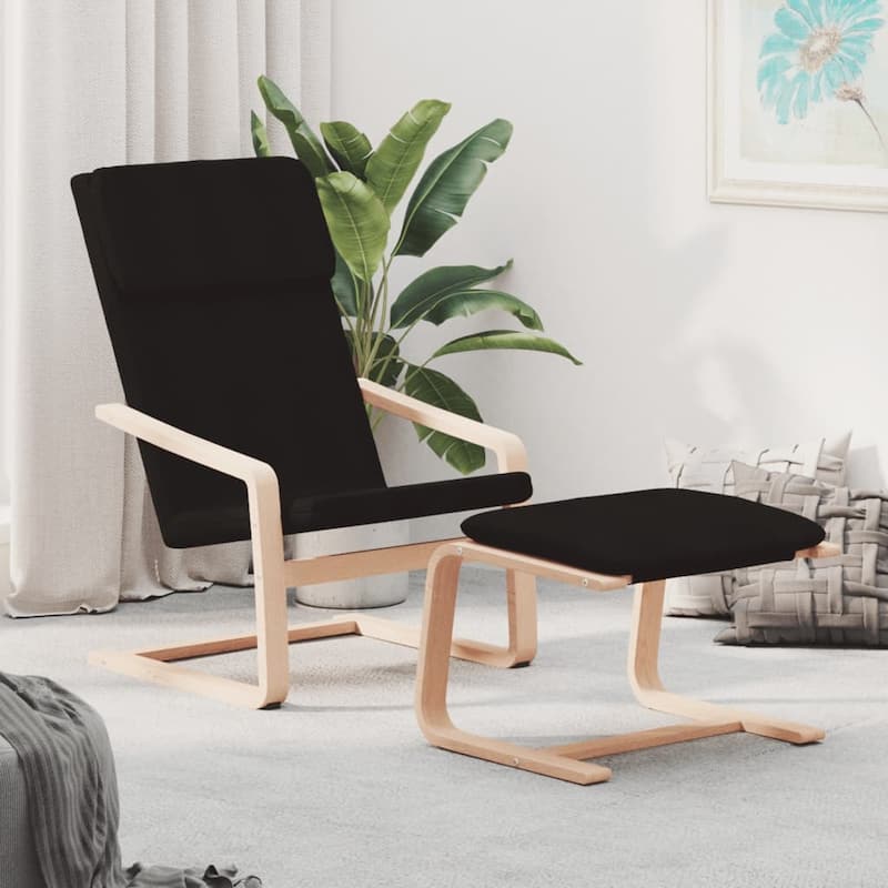 vidaXL Relaxing Chair with Footstool Cream Fabric - 20.1" x 16.1" x 15.7" - Black