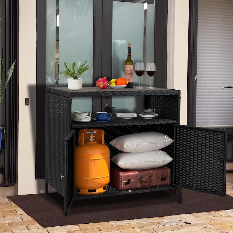 Patio Bar Table with 2-Door and Shelf