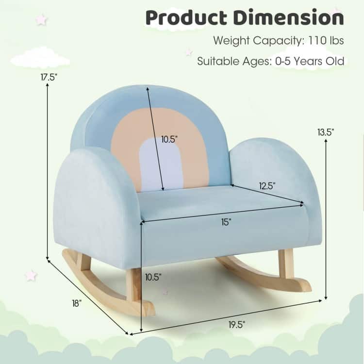 Toddler Rocking Chair with Solid Rubber Wood Frame Soft Velvet Cover-Blue - 19.5"L x 18"W x 17.5"H