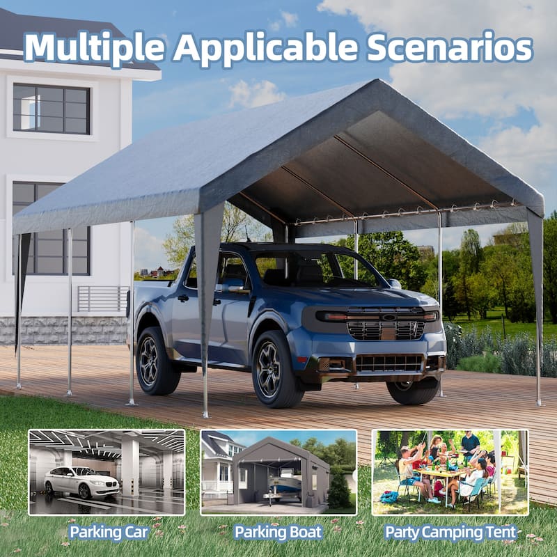 Heavy Duty Carport, All-Weather Waterproof Shelter with Steel Frame for Cars, Boats & Equipment
