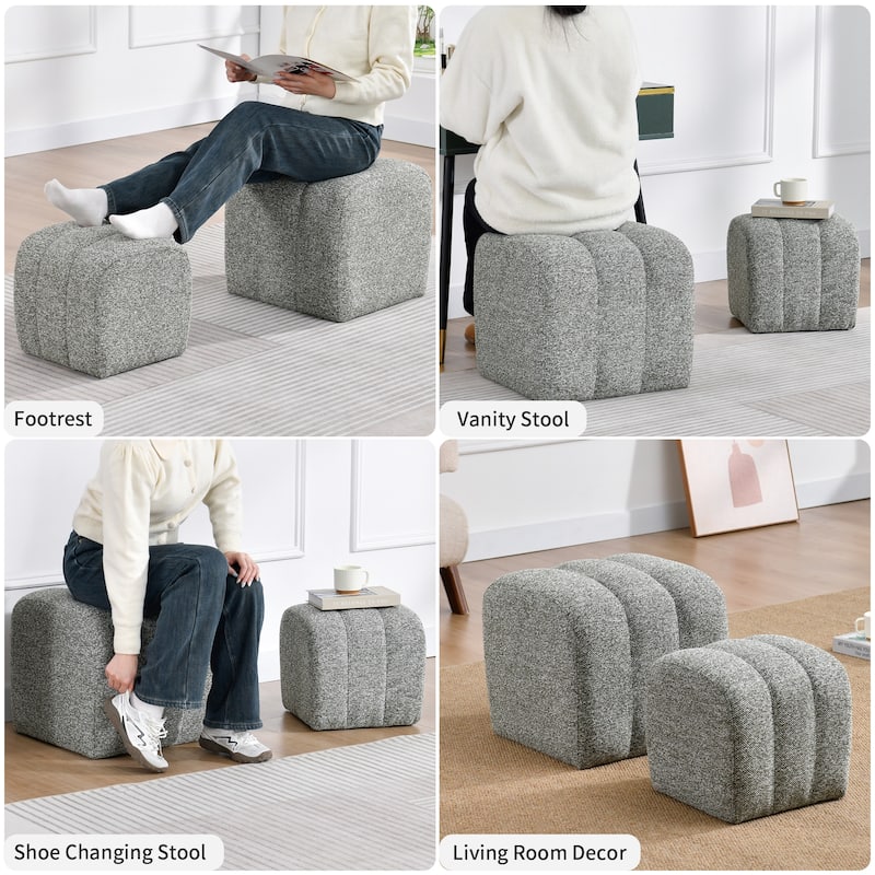 Modern 2-in-1 Nesting Upholstered Vanity Stool Ottoman Footrest Shoe Bench Set
