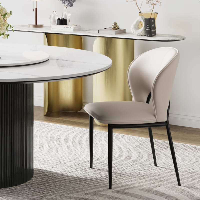 Modern Fully Assembled Dining Table Chairs, Faux Leather, Light Gray, Set of 2