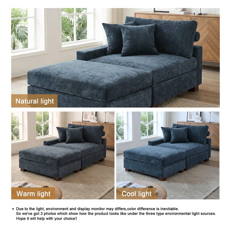 Modern Chenille Chaise Lounge Set with Ottoman