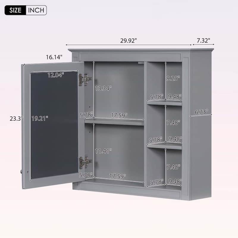 30'' x 28'' Wall Mounted Bathroom Storage Cabinet with Mirror,Modern Design,3 Open Shelves,Space-Saving and Stylish