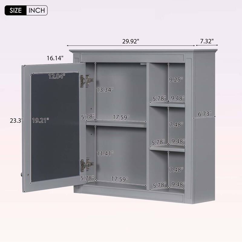 30'' x 28'' Wall Mounted Bathroom Storage Cabinet with Mirror,Modern Design,3 Open Shelves,and Concealed Storage