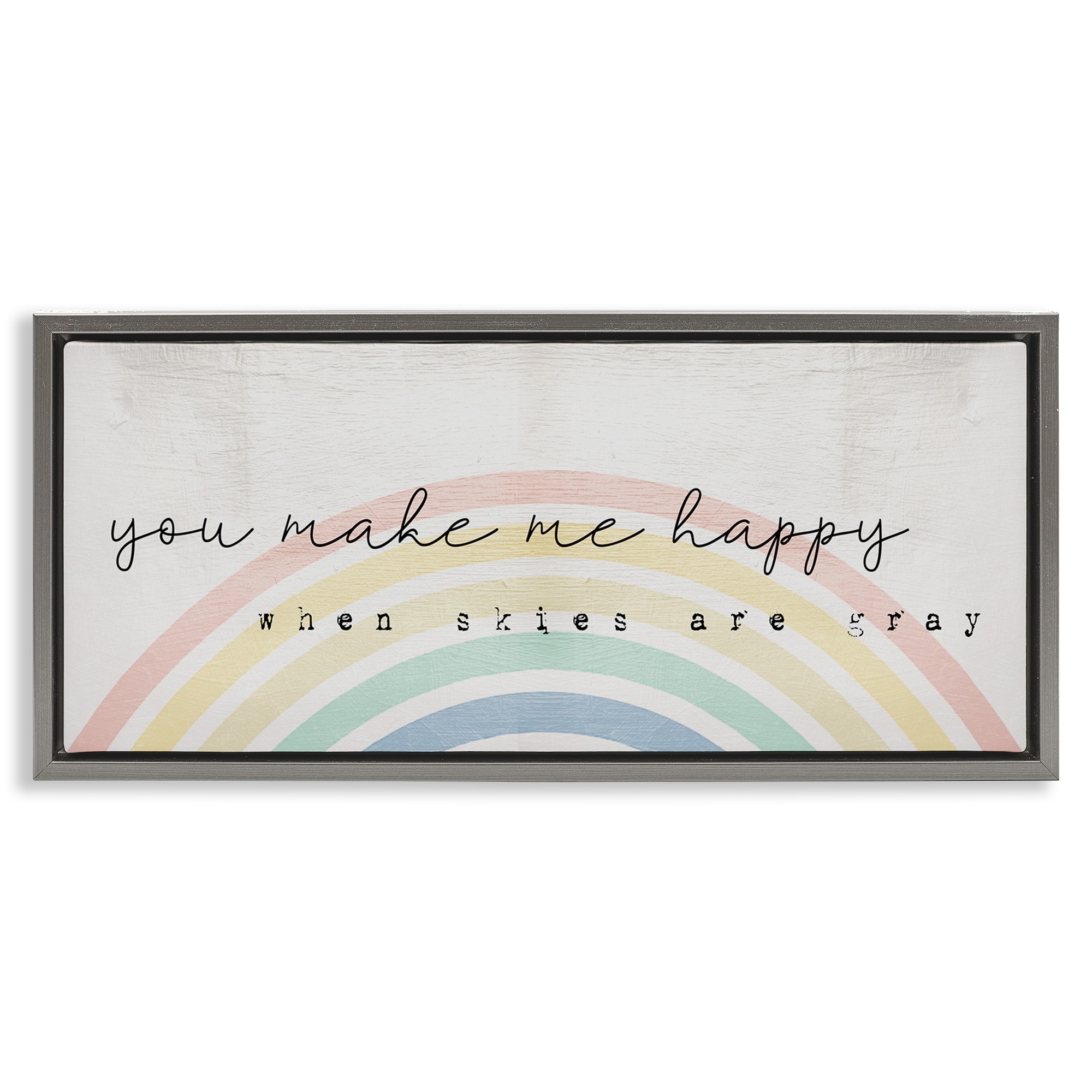 Stupell Happy Phrase Rustic Rainbow Framed Floater Canvas Wall Art Design by Daphne Polselli