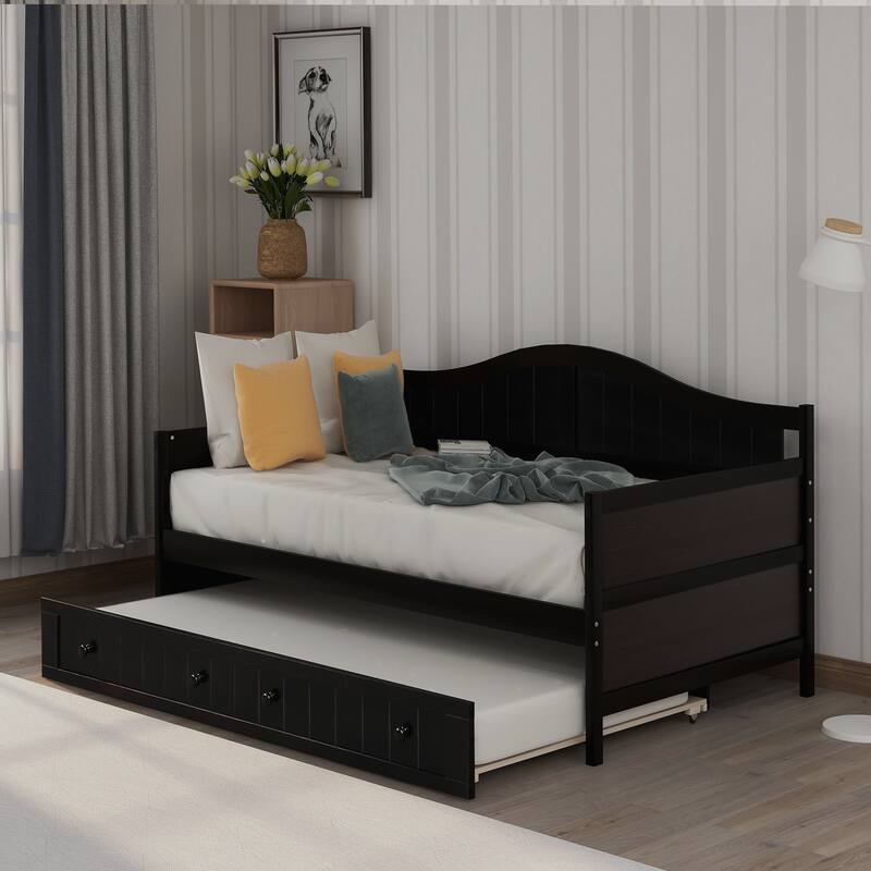 Twin Size Daybed with Trundle, Solid Wood Frame, Space-Saving Design