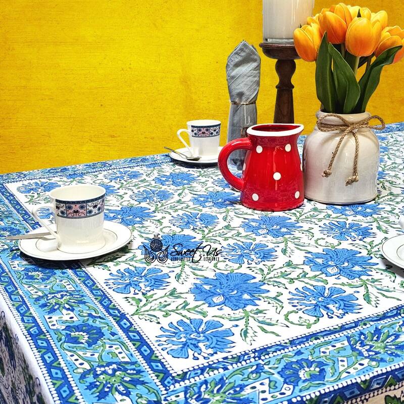 Bursting Floral Block Print Cotton Tablecloth Collection
