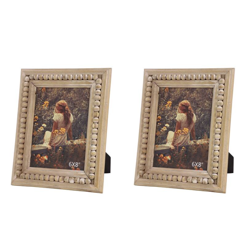Light Brown Wood Beaded 1 Slot Photo Frame - 9 x 1 x 11