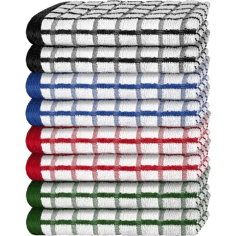 White Classic Premium Dish Towels for Kitchen, Hanging Loop, 8 Pc 16x26 - Multi-Color