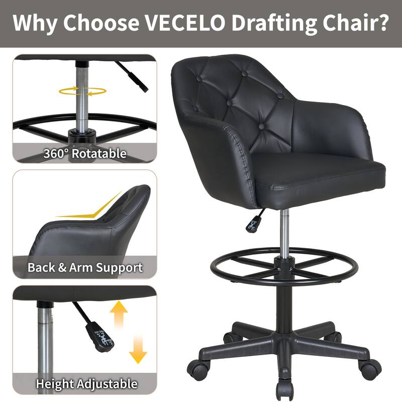 VECELO Swivel Wingback Tilting Drafting Chairs 32.28"-40.16" Adjustable Height Diamond Tufted Back Naihead Home Office Chairs