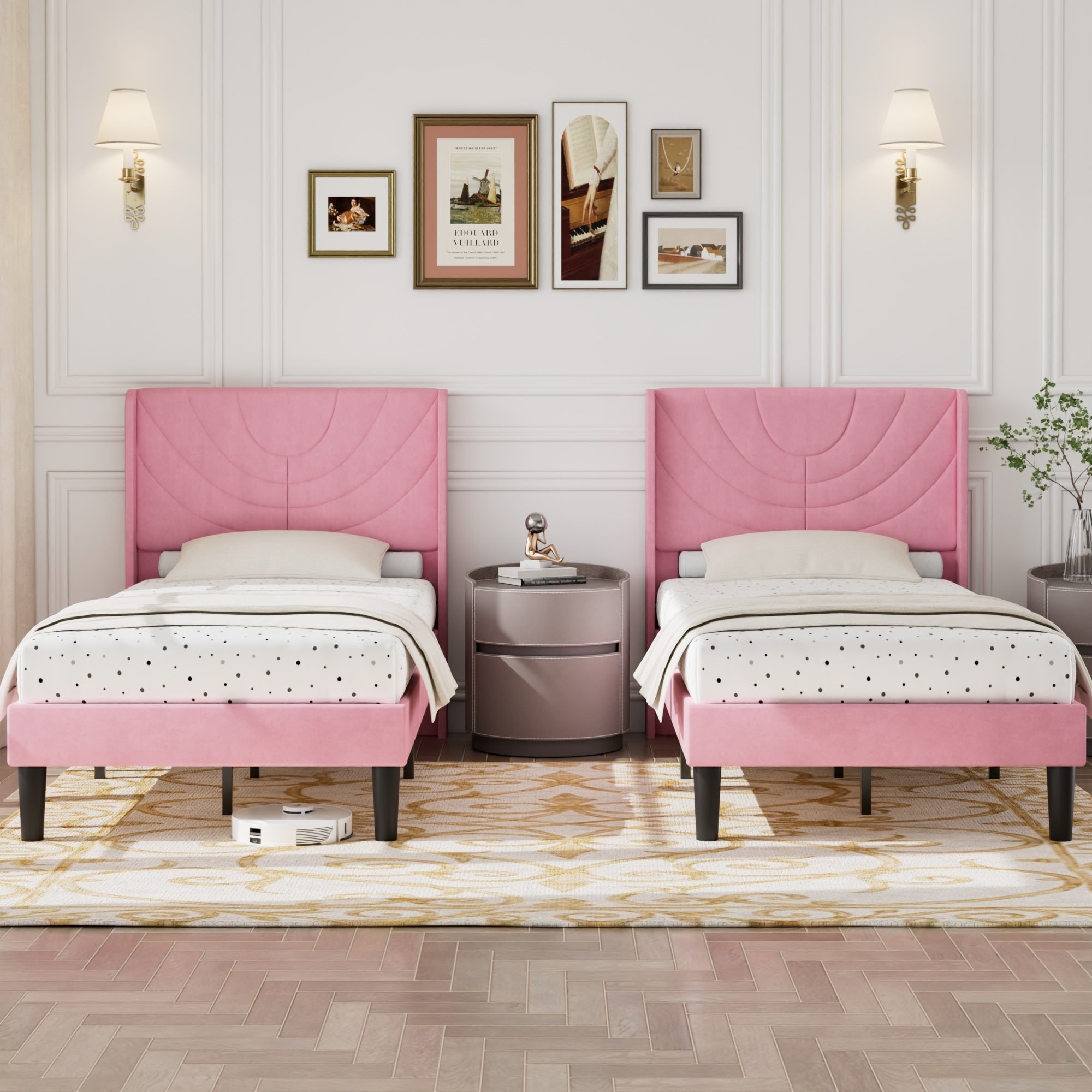 Javlergo Set of 2 Twin Size Adjustable Headboard Kids Platform Bed Frame 8 Inch Underbed Storage No Box Spring Needed Bed Frame