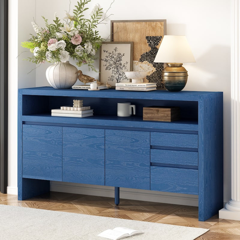 Modern 3-Door Buffet Cabinet Entrance shoe cabinet with Semi-Open Shelf and 3 Drawers, for Living Room, Hallway, Dining Room