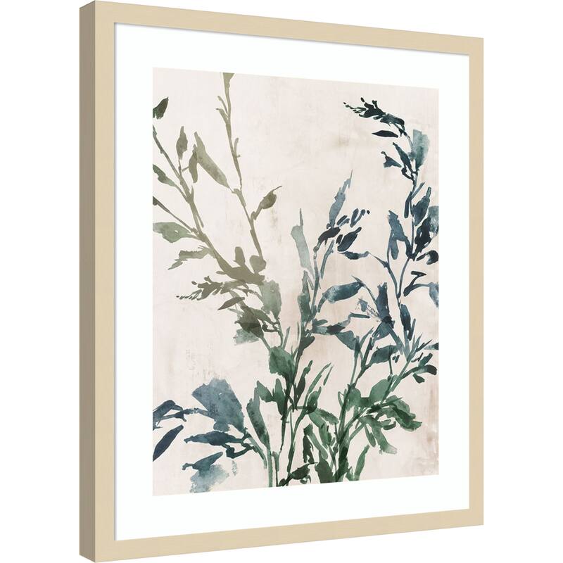 Golden Frond I Blue Version by Aria K Wood Framed Wall Art Print - Svelte Natural