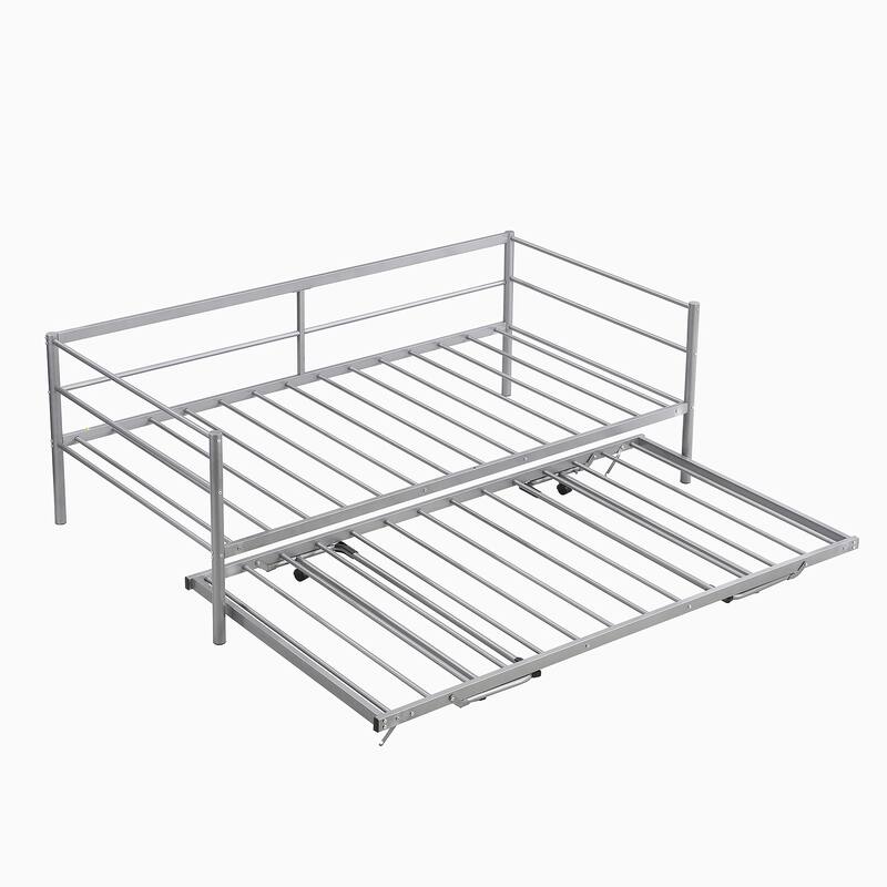 Twin Size Metal Daybed with Adjustable Trundle
