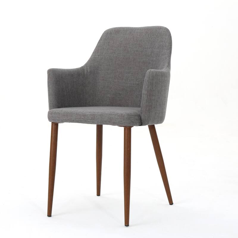 Mid Century Modern Dining Chairs Set of 2, Curved Back Fabric Upholstered Seats, Walnut Finish Metal Legs, for Kitchen Room