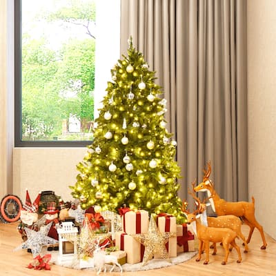 Gymax 5Ft Pre-lit Christmas Tree Hinged Fir Tree w/ 8 Flash Modes LED - See Details
