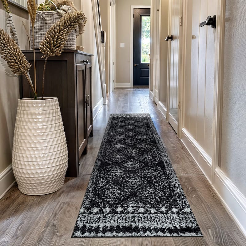 Geometric Shag Rug - Anthracite Dark Gray - Durable Rug for Living Room, Bedroom, or Entryway - Easy to Maintain - Anthracite - 2' 3" x 12'
