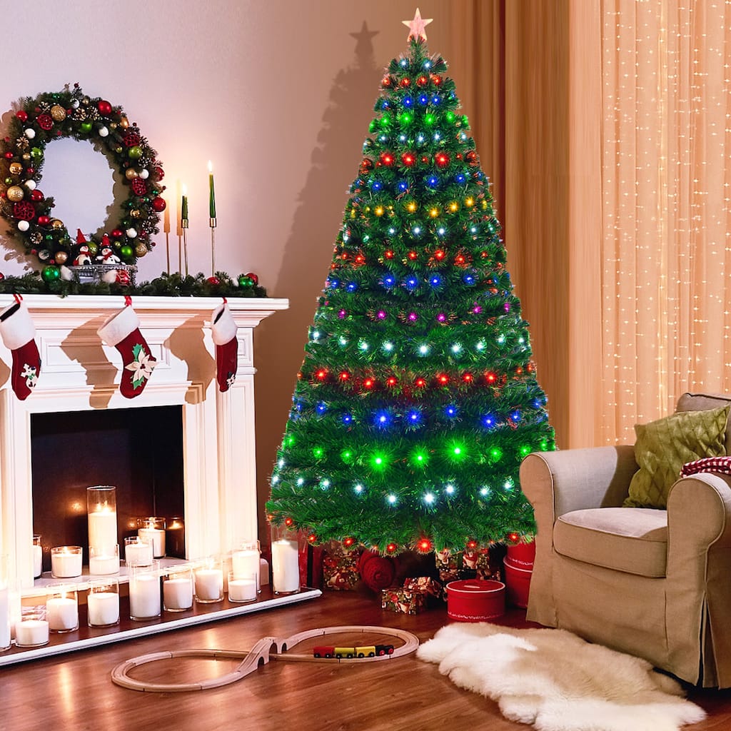 Gymax 7Ft Pre-lit Optical Fiber Christmas Tree w/ Colorful LED Lights - See Details