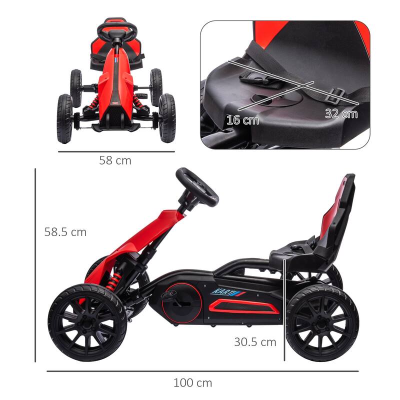 Kids Pedal Go-Kart with Adjustable Seat, EVA Wheels, Hand Brake, Forward & Reverse Drive, 3-8 Years, Max 66 lbs