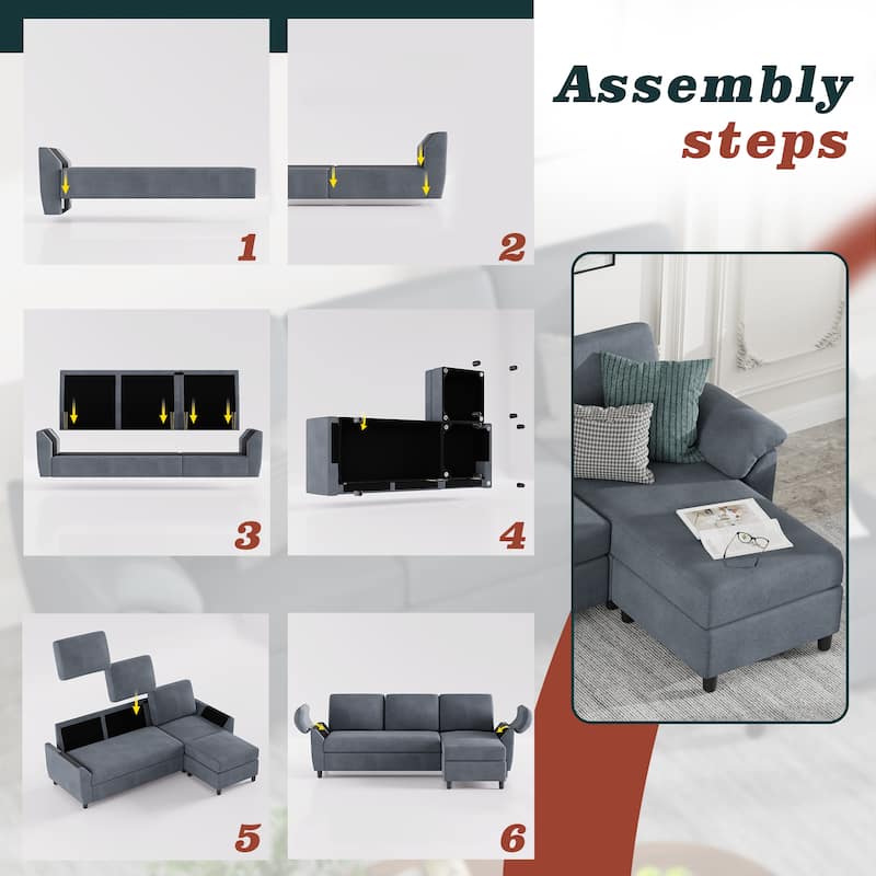 Futzca ​Sectional Sofa Couch, 3 Seat L Shaped Sofa with Removable Pillows