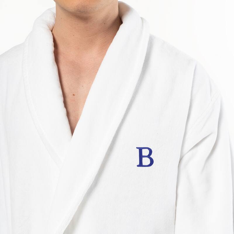 Authentic Hotel and Spa 100% Turkish Cotton Personalized Unisex Anovia Velour Bathrobe - Navy Block Font