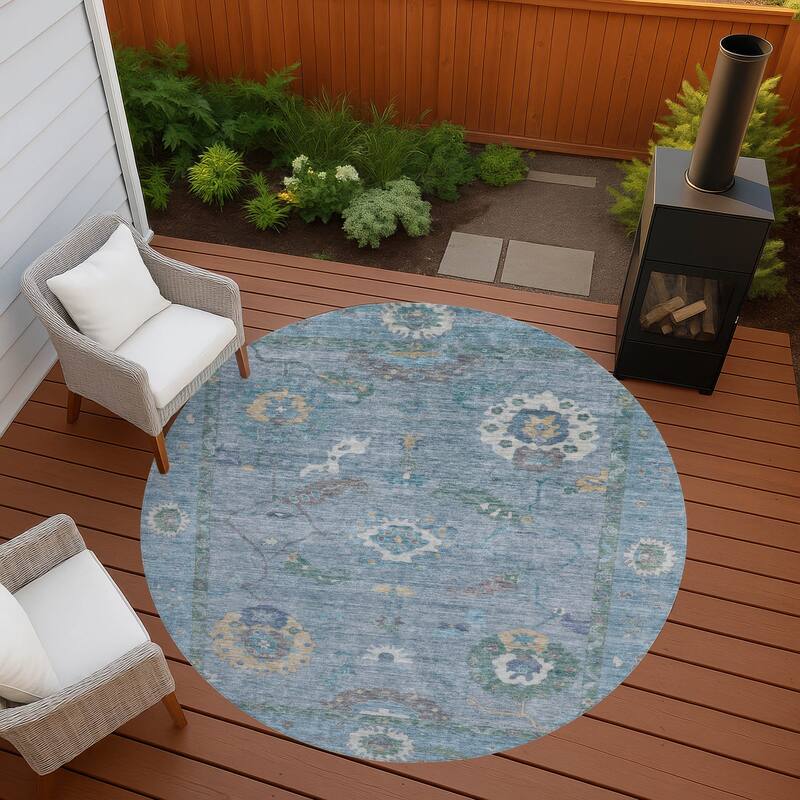 Machine Washable Indoor/ Outdoor Traditional Boho Chantille Rug - Sky - 8' x 8'