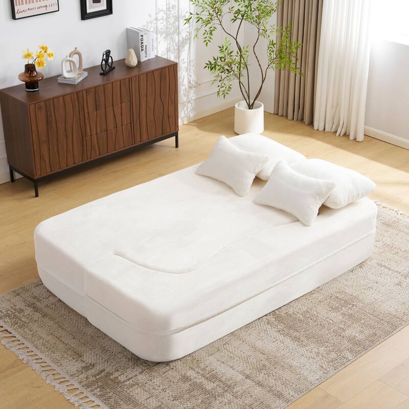 Foldable Loveseat Sofa Curved Futon Couch Convertible Queen Floor Bed