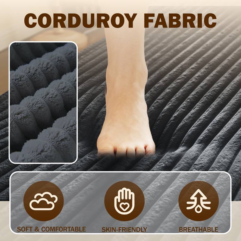 Convertible Floor Sofa with Corduroy Fabric, Twin Mattress & No Assembly