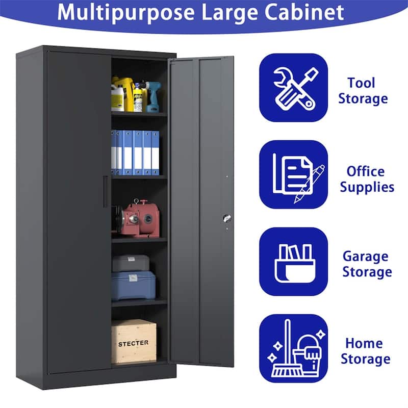 72"H Metal Lockable Storage Cabinet with Doors and 4 Shelves