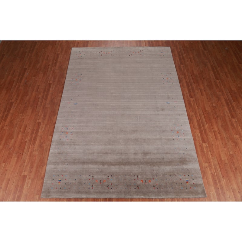 Light Brown Tribal Gabbeh Indian Area Rug Handmade Wool Carpet - 7'11" x 11'7"