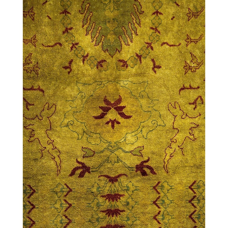 Overton Hand Knotted Wool Vintage Inspired Modern Contemporary Overdyed Gold Area Rug - 6' 3" x 9' 5"