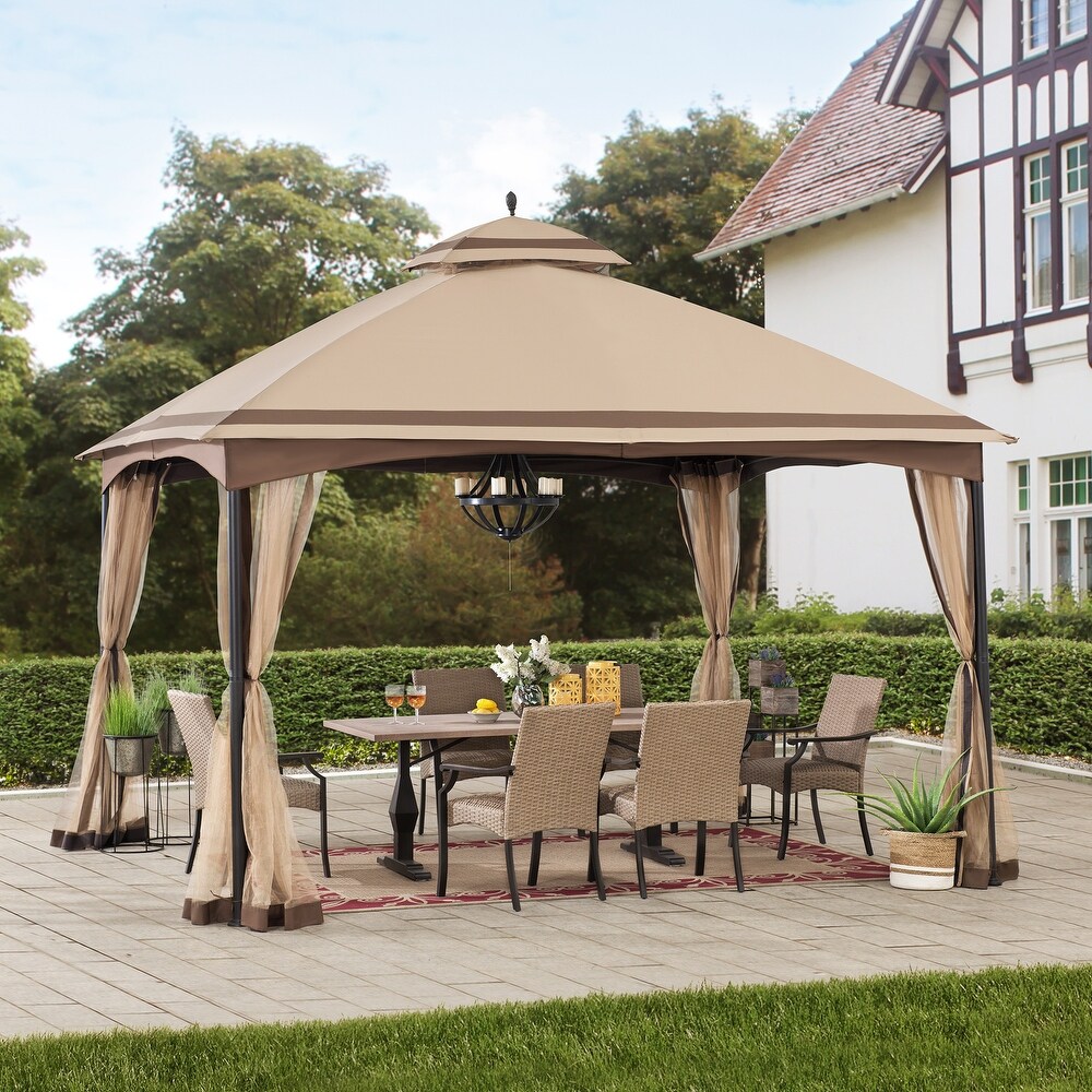 Sunjoysunjoy 10 Ft X 12 Ft Tan And Brown 2 Tier Steel Soft Top Gazebo Tan Dailymail