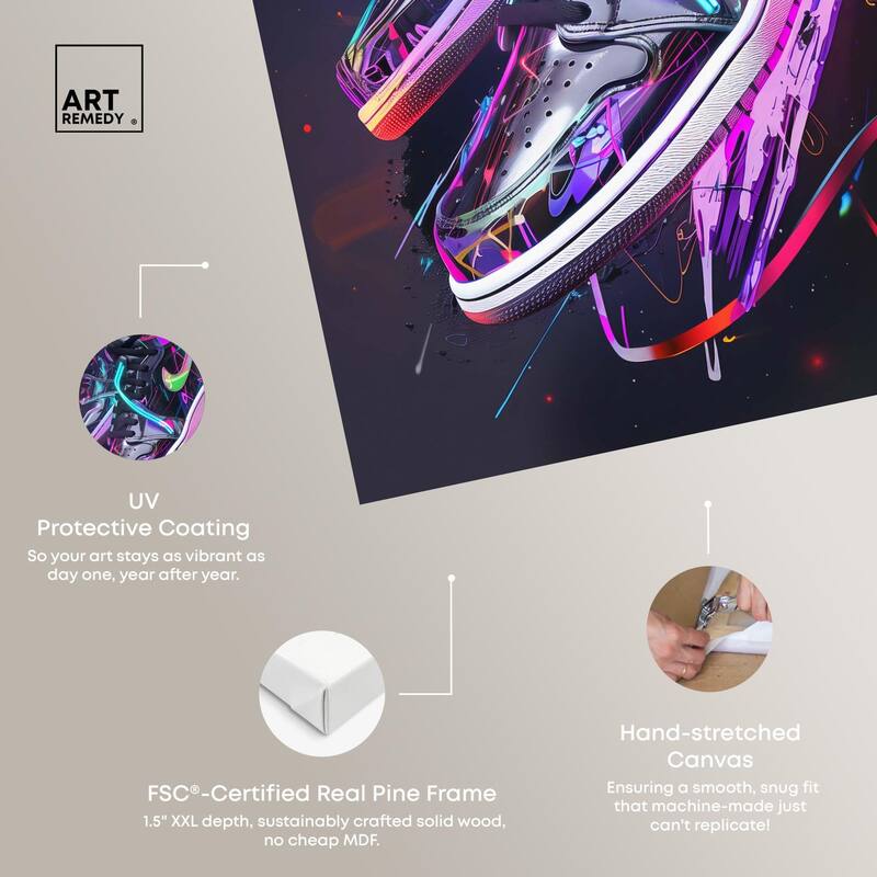 Neon Ribbons Sneakers Canvas by Art Remedy, Gallery Wrapped