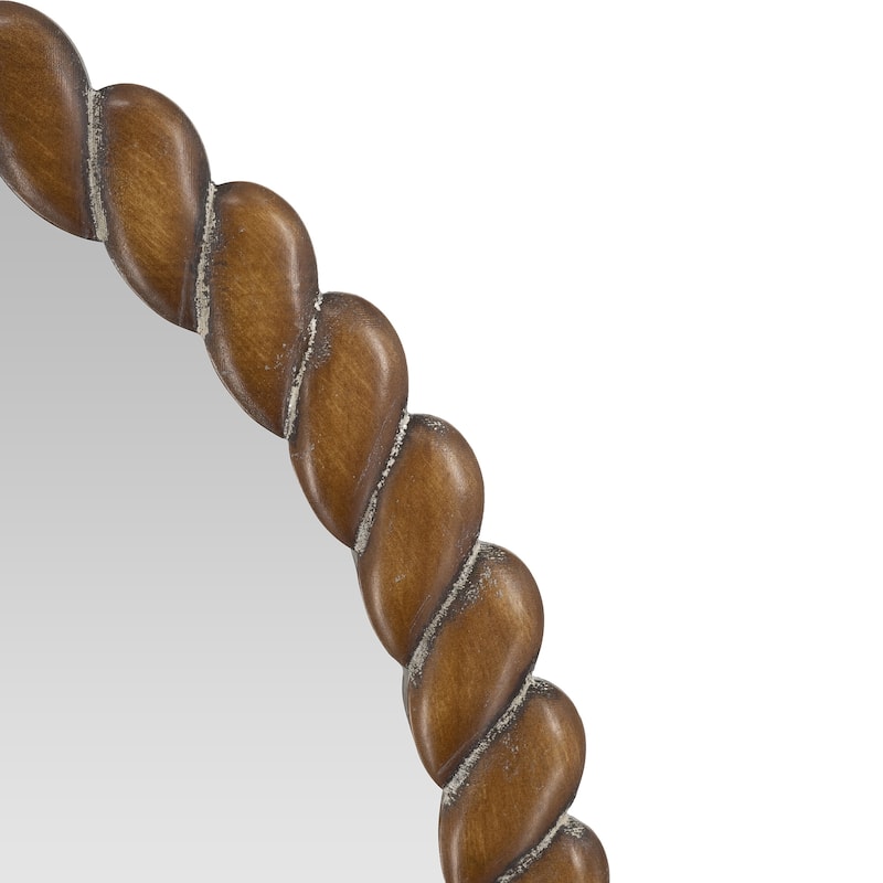 24x35.8" Arched Wall Mirror with Pine Wood Frame, Brown