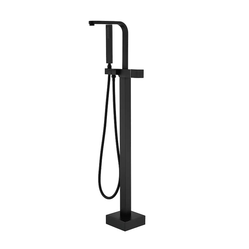 Floor Mount Tub Faucet with Hand Shower Matte Black Modern Single Handle Freestanding Bathtub Filler - Matte Black