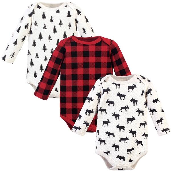 slide 1 of 1, Hudson Baby Infant Boy Quilted Long-Sleeve Cotton Bodysuits 3pk, Moose 0-3 Months - Moose