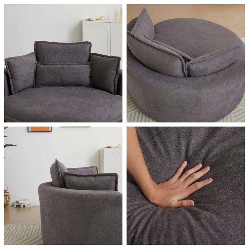 Modern Swivel Accent Barrel Chair with Storage Ottoman Chenille Fabric