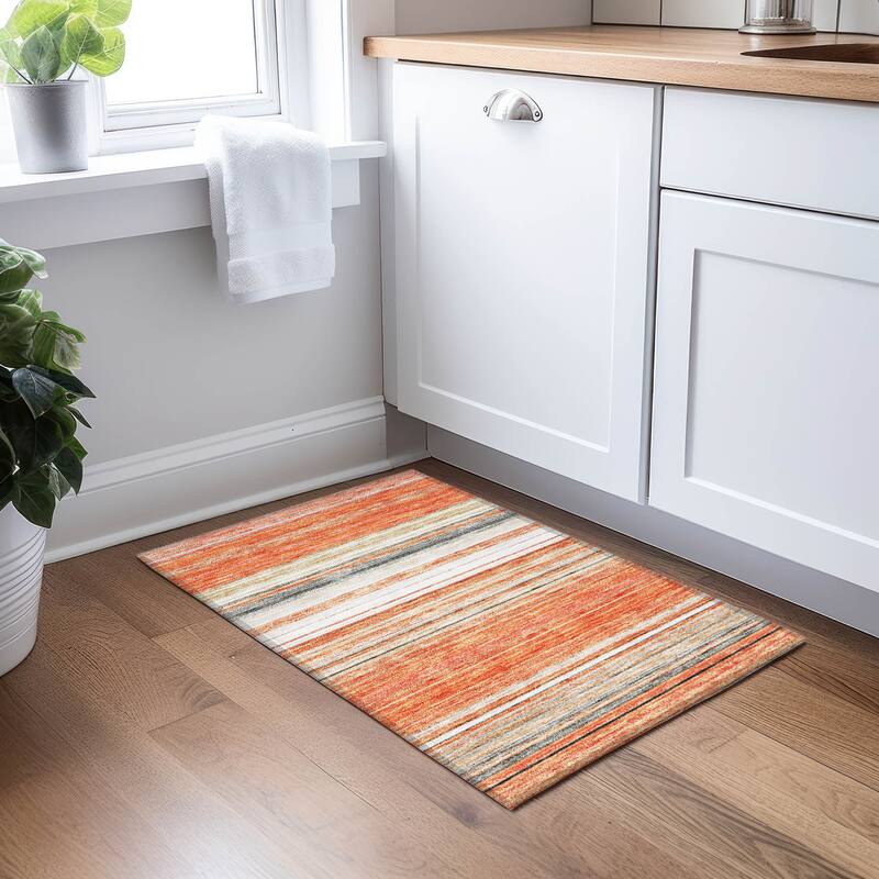 Machine Washable Indoor/ Outdoor Ombre Stripes Chantille Rug