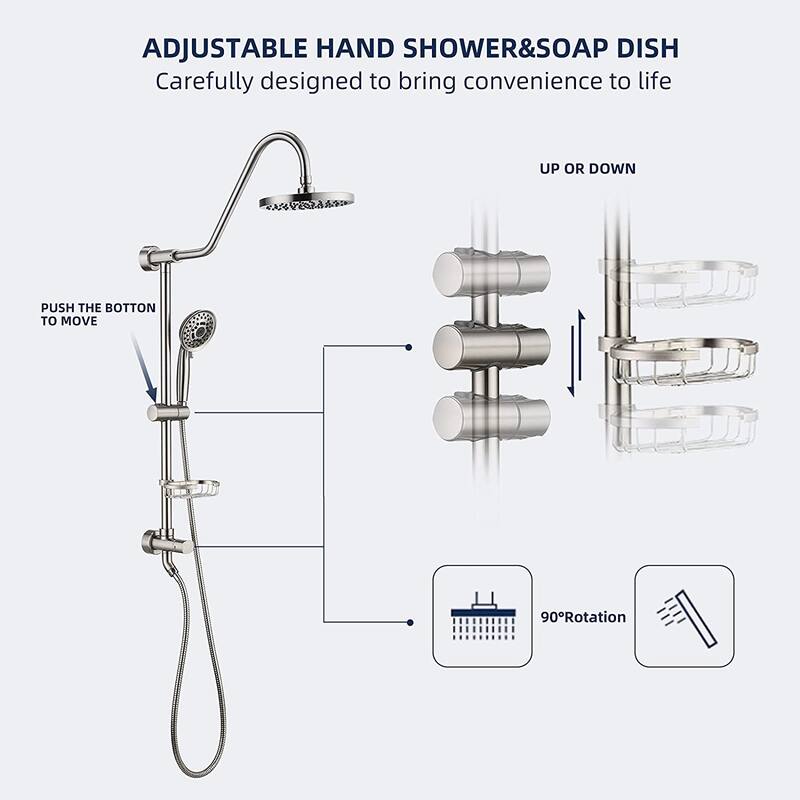 YASINU Wall-Mounted Rain Shower System with 5-Function Handheld Shower
