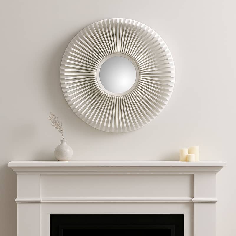 Modern Large Wall Mirror with 3D Wood Frame - 36", White - 36.0"