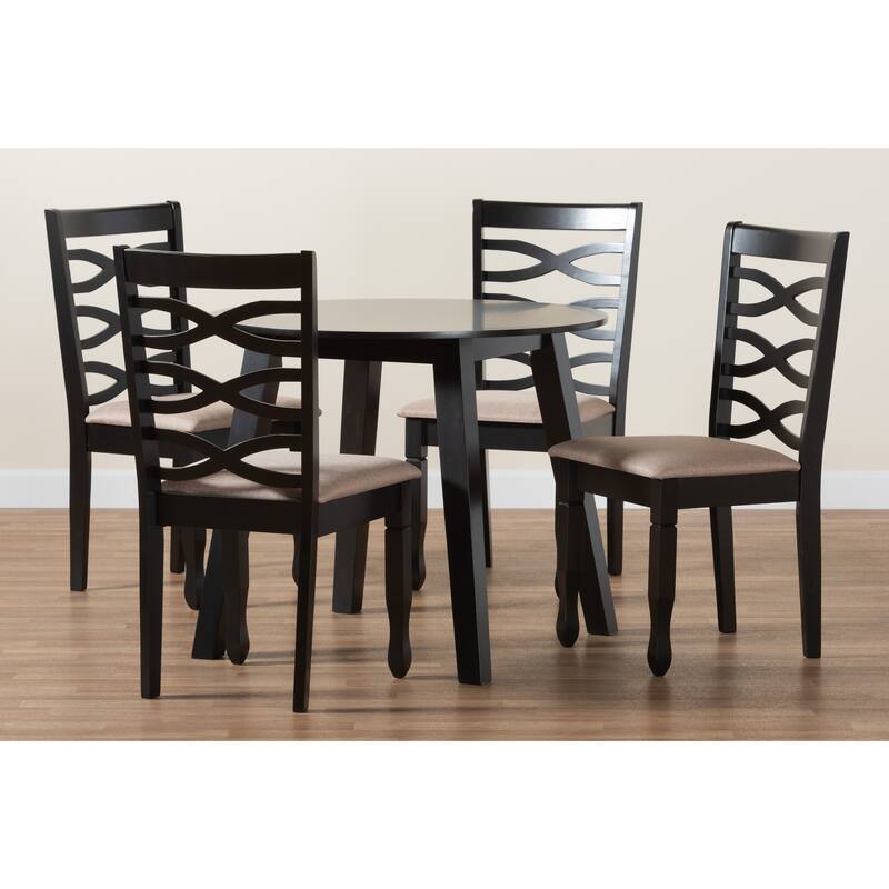 Ruby Modern Beige Fabric and Dark Brown Finished Wood 5-Piece Dining Set
