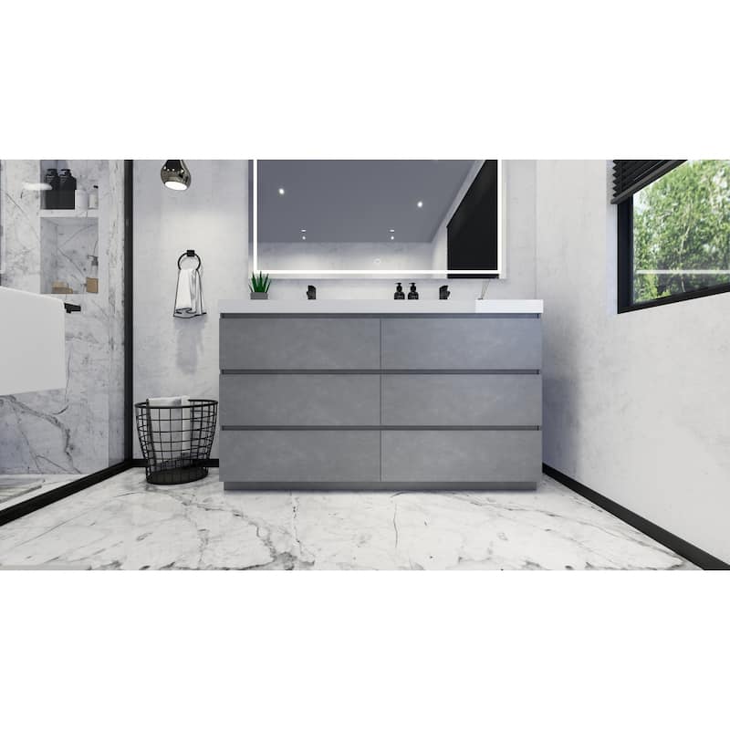Angeles 60" freestanding bath vanity with dual basin reinforced acrylic top