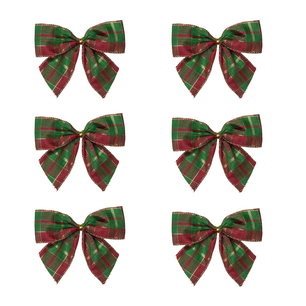 Plaid 2-Loop Christmas Bow Decorations - 5.5" - Red and Green - Pack of 6