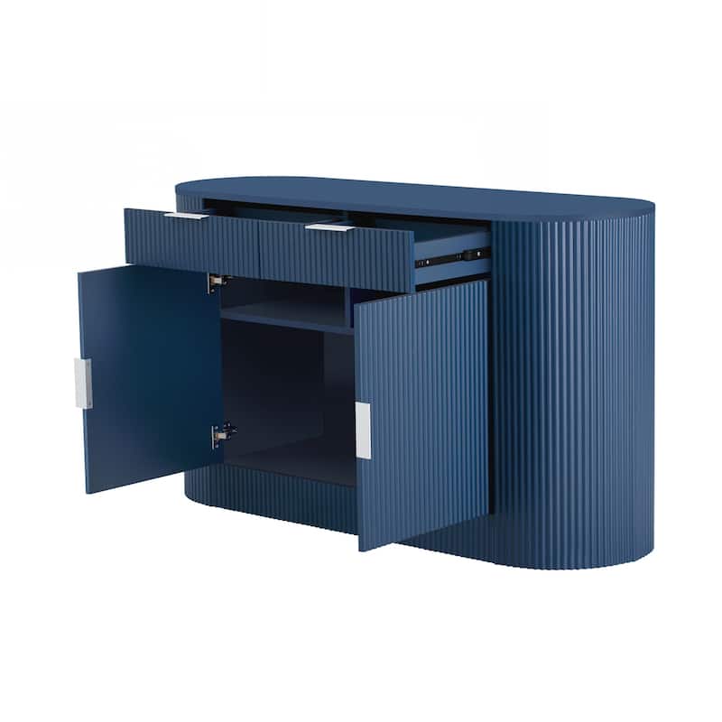Modern Storage Cabinet, Stripe MDF Sideboard with Aluminum Handles