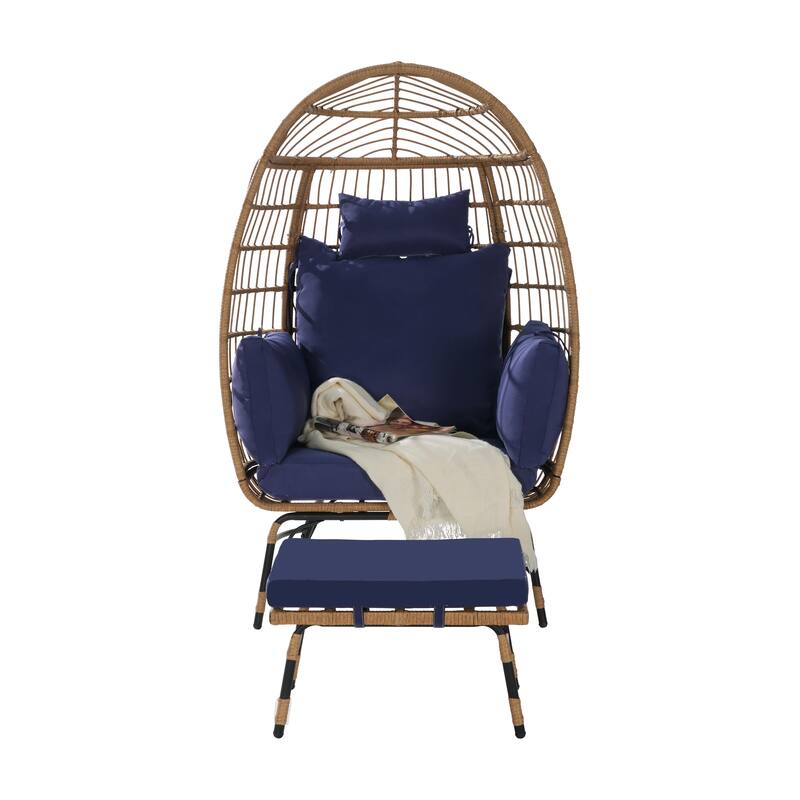 GDFStudio - Serena Oversized Egg Chair with Ottoman and Thick Cushions for Relaxing Indoor and Outdoor Lounging