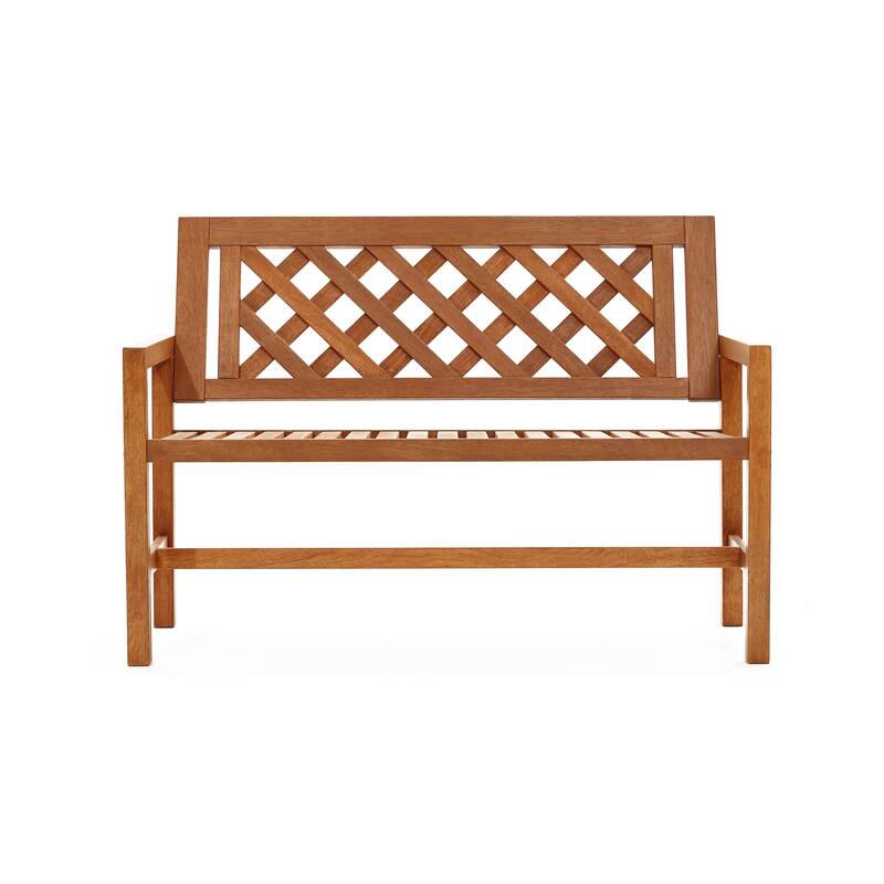 4Ft Solid Wood Outdoor Loveseat Park Bench, Porch Deck Garden Wooden Furniture